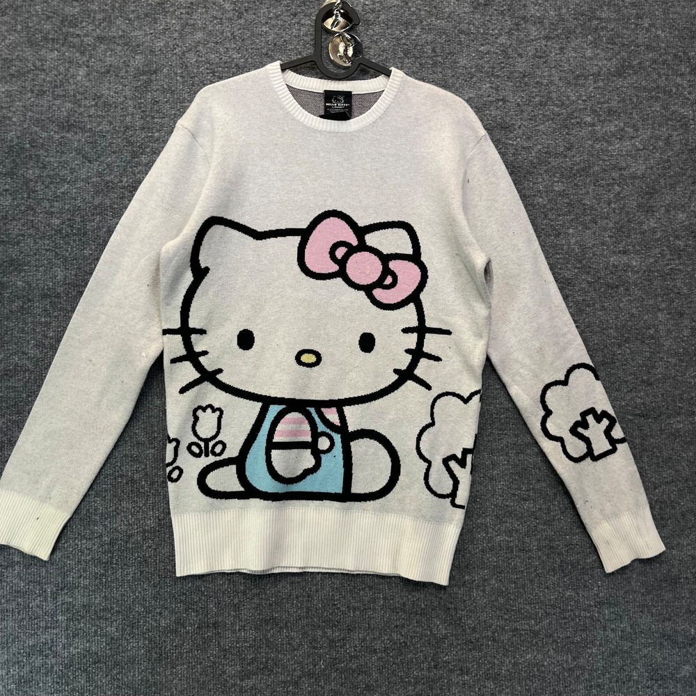 Bioworld Hello Kitty Sanrio Sweater Women's White Knit Long Sleeve Pullover - XS